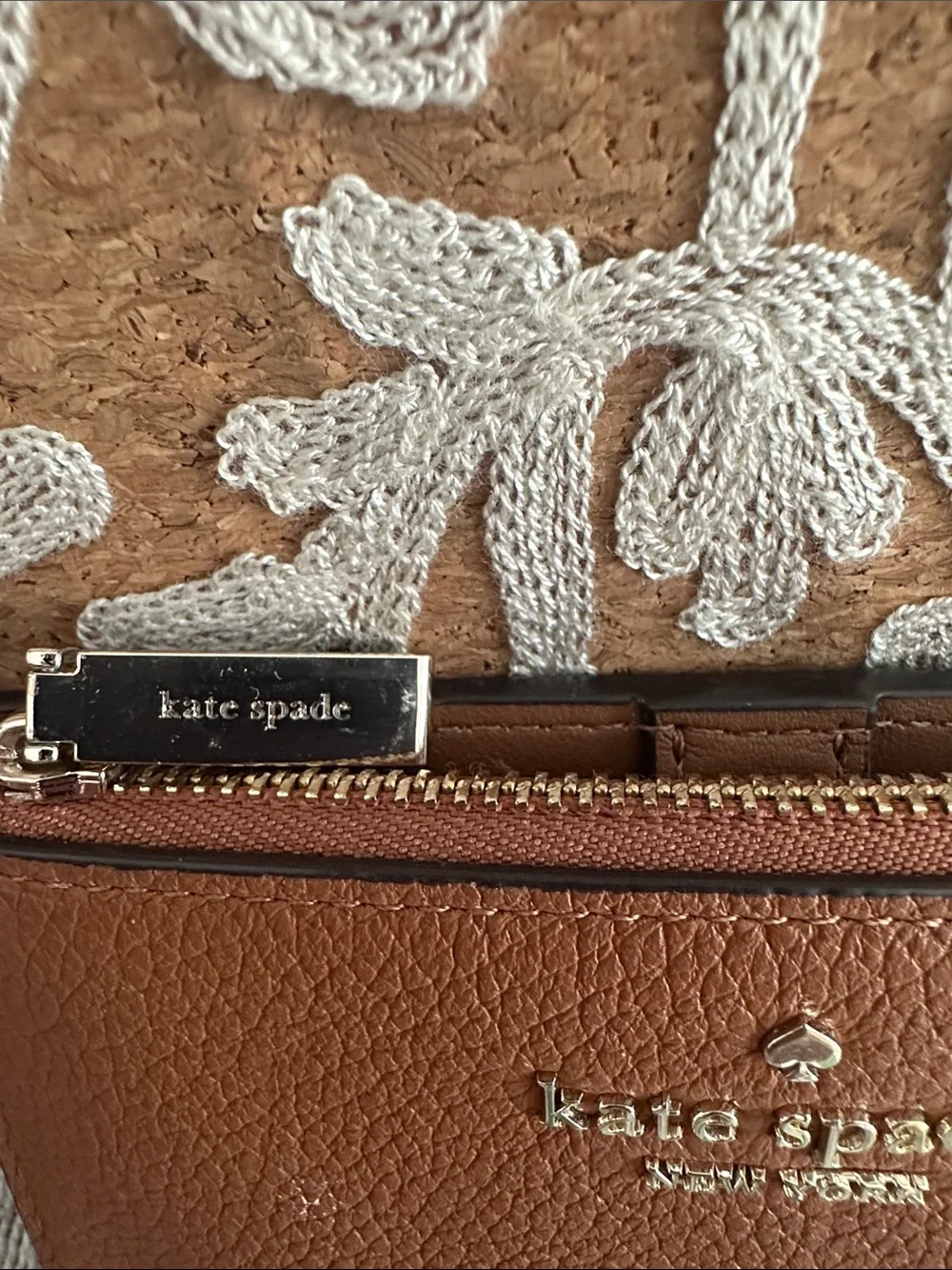 kate spade Brown Pebble Leather Zip Card Wallet